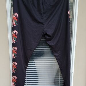 Xmas N July Black Leggings with Candy Cane and Bow Design
